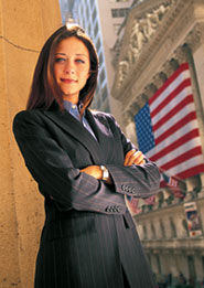 Grace Ann Miceli standing outside her office at J.P. Morgan Chase