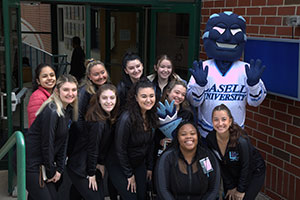dance team with Lasell's mascot
