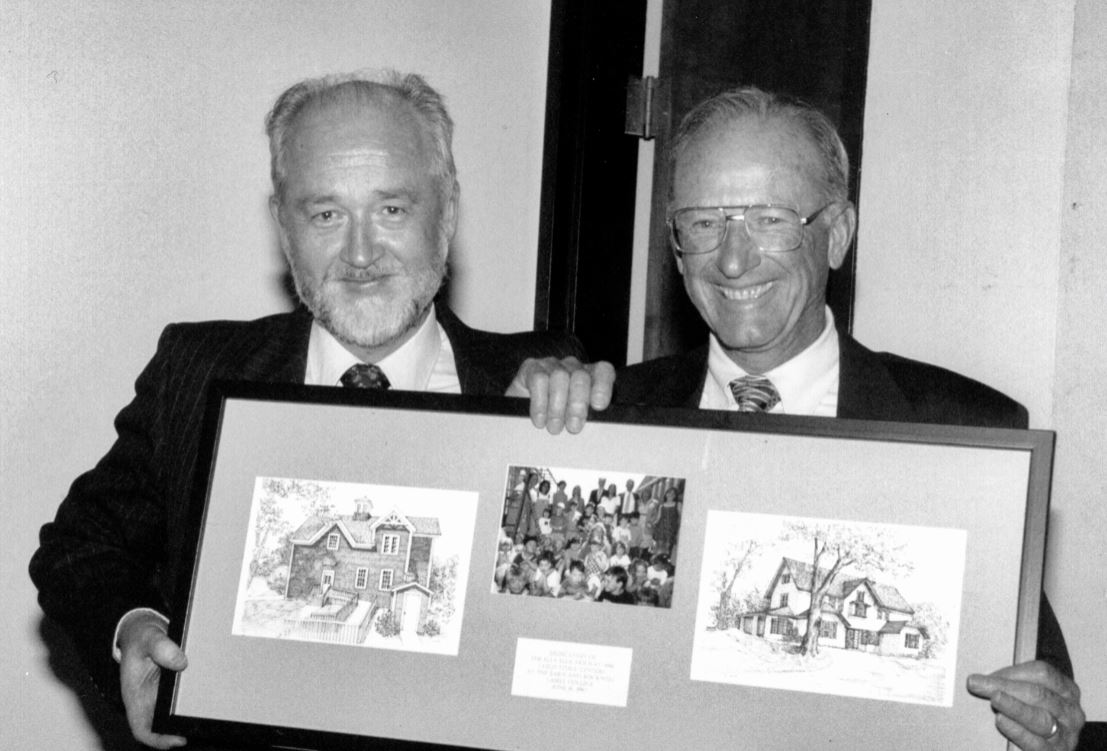 Former Lasell president Thomas de Witt with Dick Holway | Image Courtesy of the Winslow Archives at Lasell University