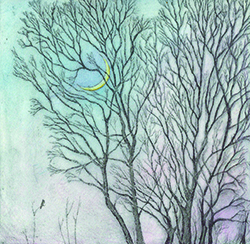 "Winter Twilight," a copperplate etching by Professor Emerita Margo Lemieux