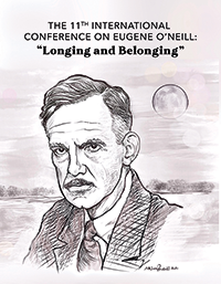 Poster for Steven Bloom's Eugene O'Neill event in Boston with a pencil drawing of O'Neill