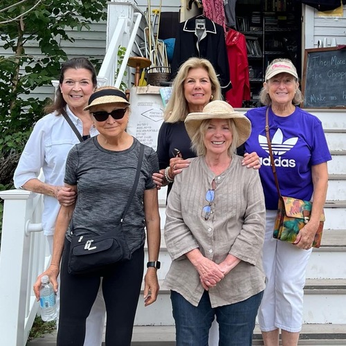 Pictured left to right: Gail MacLean Wilburn and Susan Zele Buxbaum; Back row, Nancy Brandston, Sandra Shadle Marsilius, and Carolyn Graham Romyn