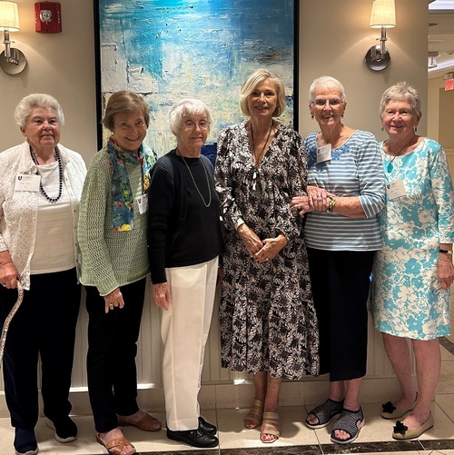 Pictured left to right: Kate Tobin Yelle ’58, Shirley Vara Gallerani ’53, Cricket Bigelow George '60, Jane Norcross Bodrie ’68, Barbara McAlary Kashar '60, and Mary McCartney Kuhrtz '60.