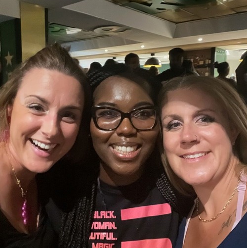 Valerie Pierre '06 (center) with Danielle Grethel Phillips '06 (left) and Ami Ruehrwein Wall ’03