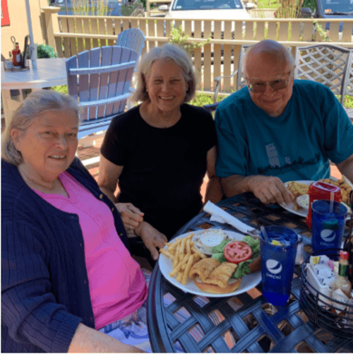 Heather Heath Reed '68 and Cynthia Rardin Crawford '68 with Cynthia's husband, Richard.