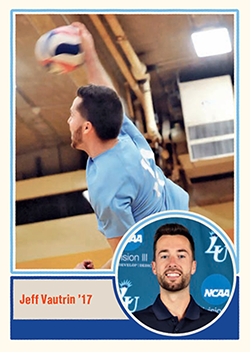 Coach Jeff Vautrin '17 as a player and as a Lasell volleyball coach