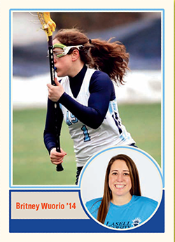 Coach Britney Wuorio '14 as a player and Lasell lacrosse coach