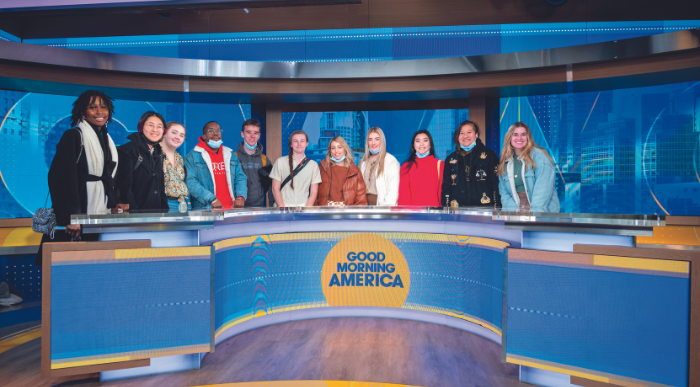 Lasell University students behind the Good Morning America desk