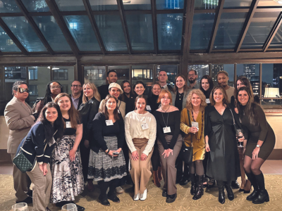 Gail Jauregui, Kristin Kinsky, and alumni at NYC reception