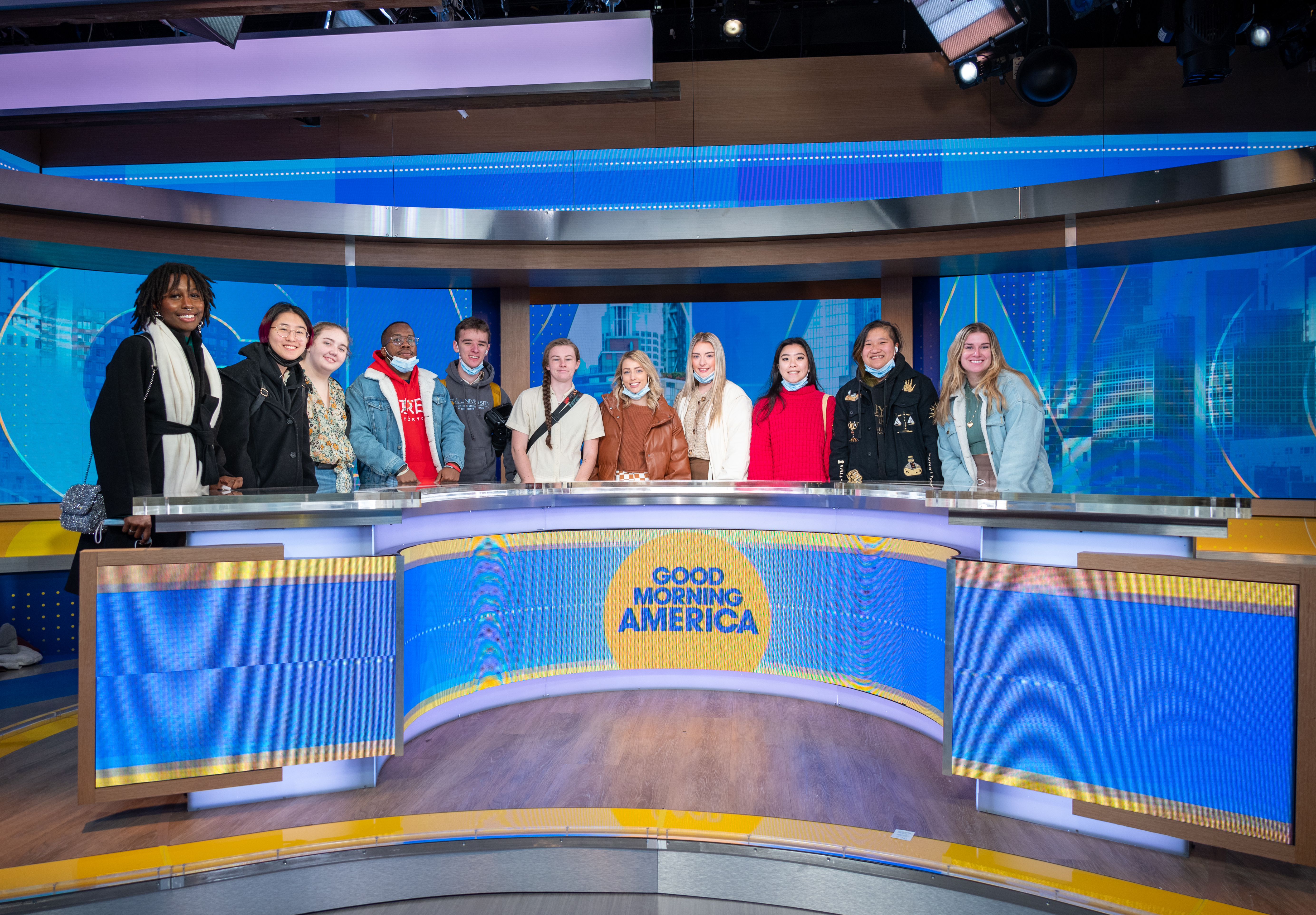Lasell University students behind the "Good Morning America" desk