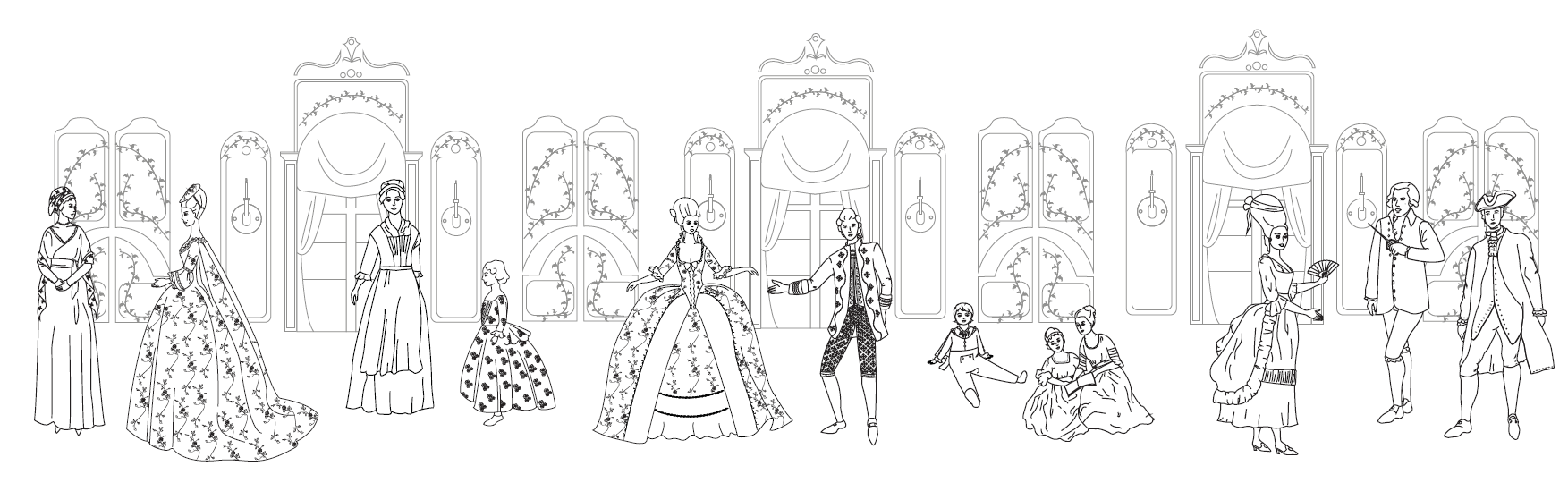 Full Court Illustration from Les Modes Magnifiques by Aine Hawthorne and Abby Detrick